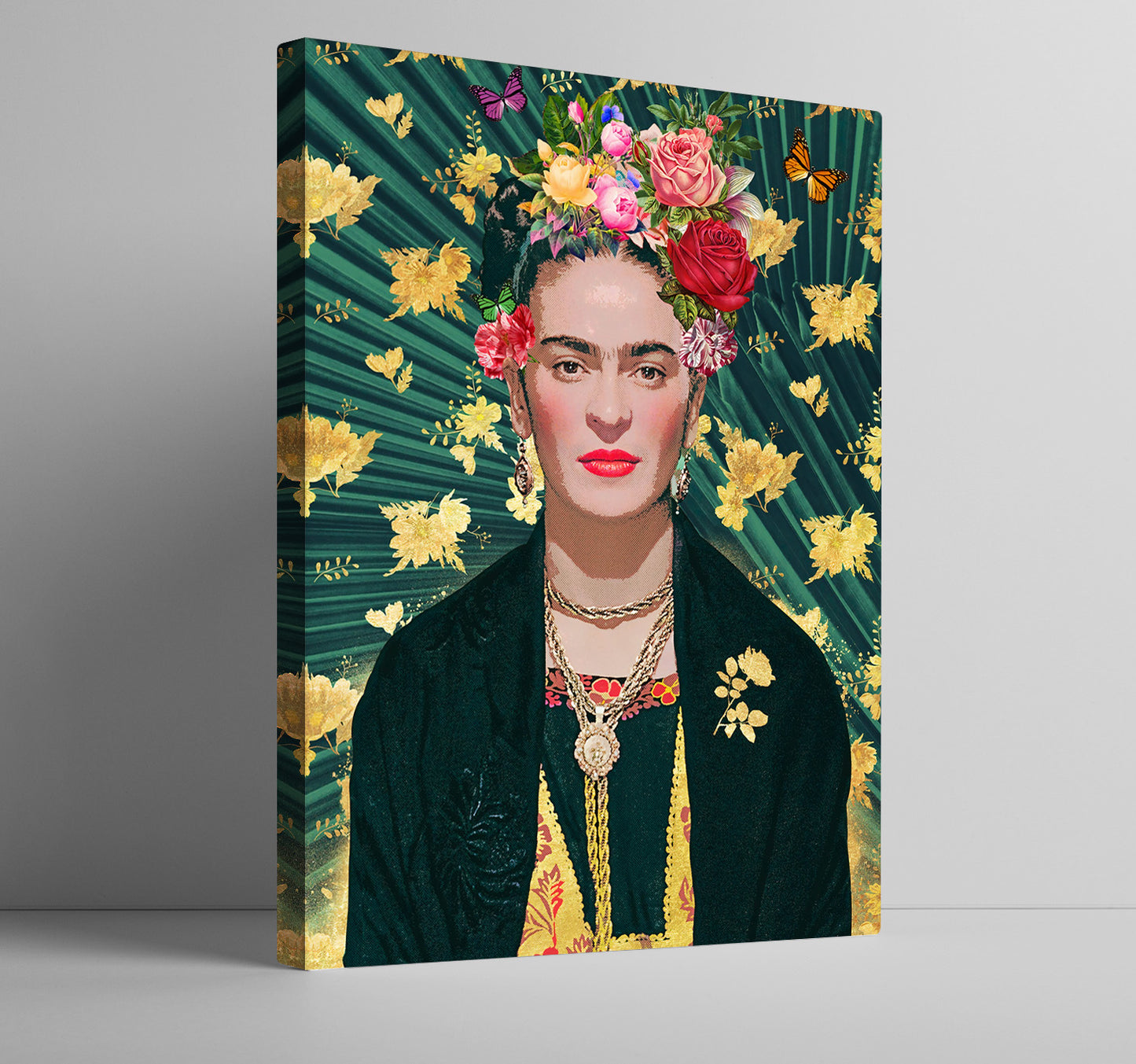 Frida Khalo con flores doradas